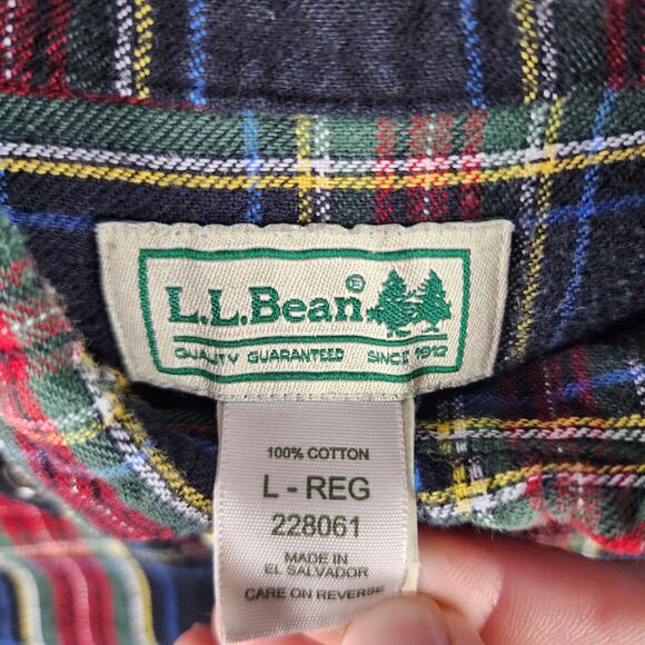 LL Bean Plaid Multi Colored Button Down Flannel Shirt Men’s Sz L 228061 - Picture 4 of 7